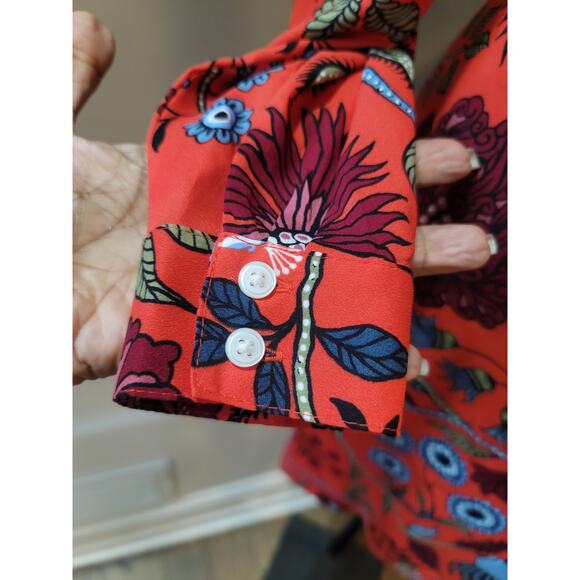 Ann Taylor Loft Dress Womens Petite 0P Red Floral Long Sleeve Mini Career Party - Picture 6 of 10
